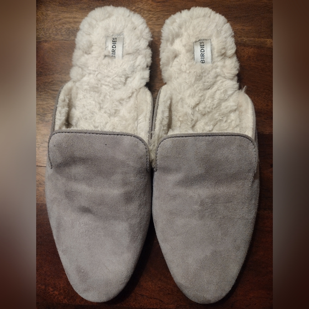 Birdies Taupe Suede Fur Mules Size 9.5 - Picture 3 of 6